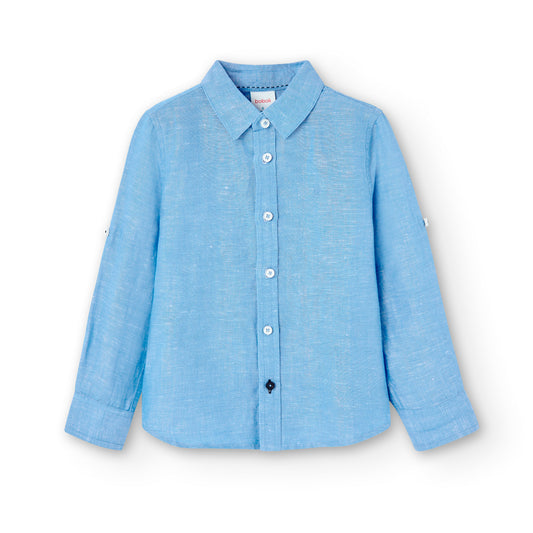 Boboli - Camicia di lino azzurra maniche lunghe