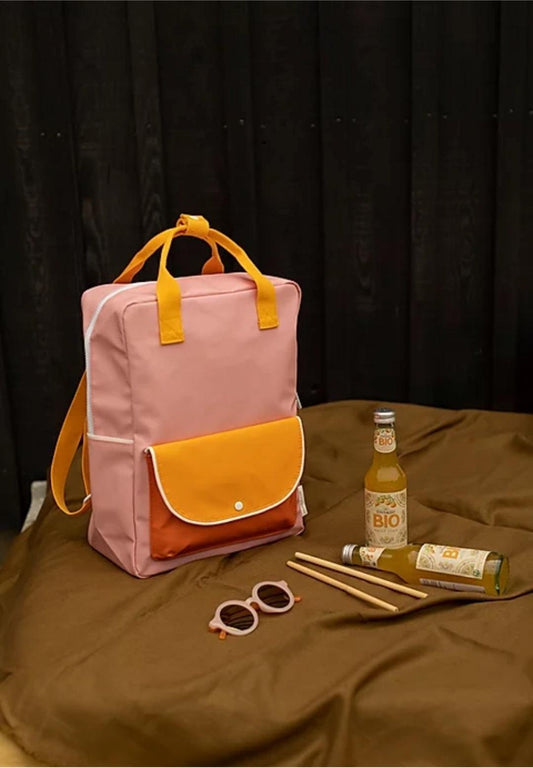 Large Backpack - Zaino Grande Rosa Confetto + Giallo sole + Arancio Carota - Nani&S di Enza Tramontana
