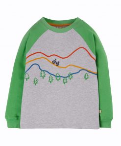 FRUGI - Maglietta verde e grigia con montagne