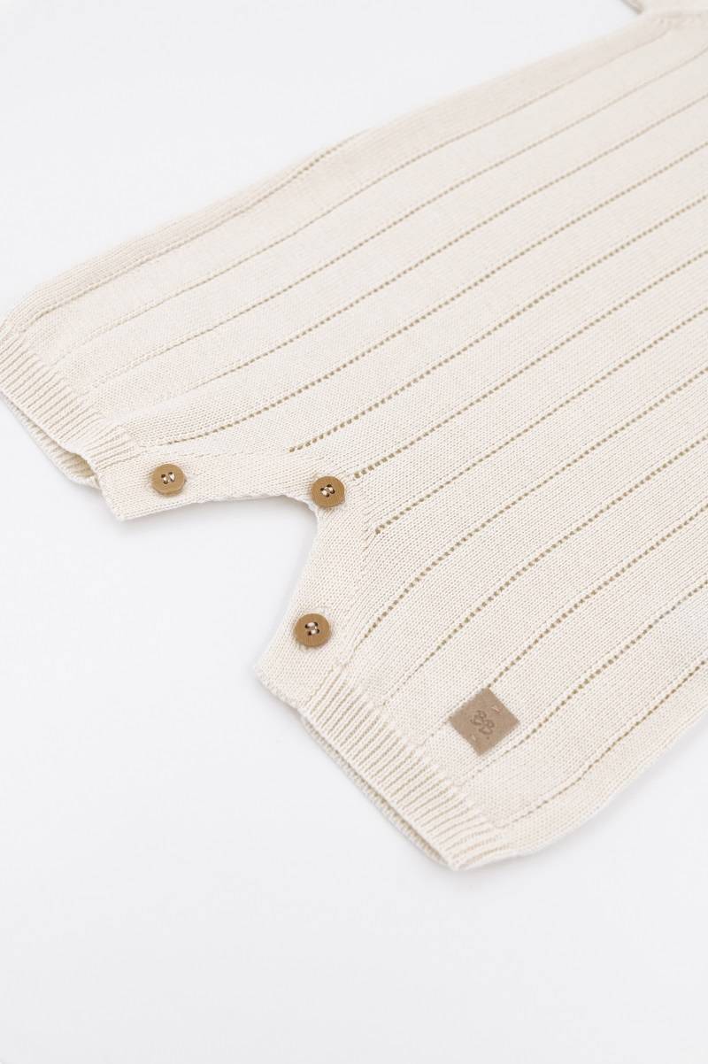 Bamboom+ - Gestrickter gestreifter Strampler - WEISS 01