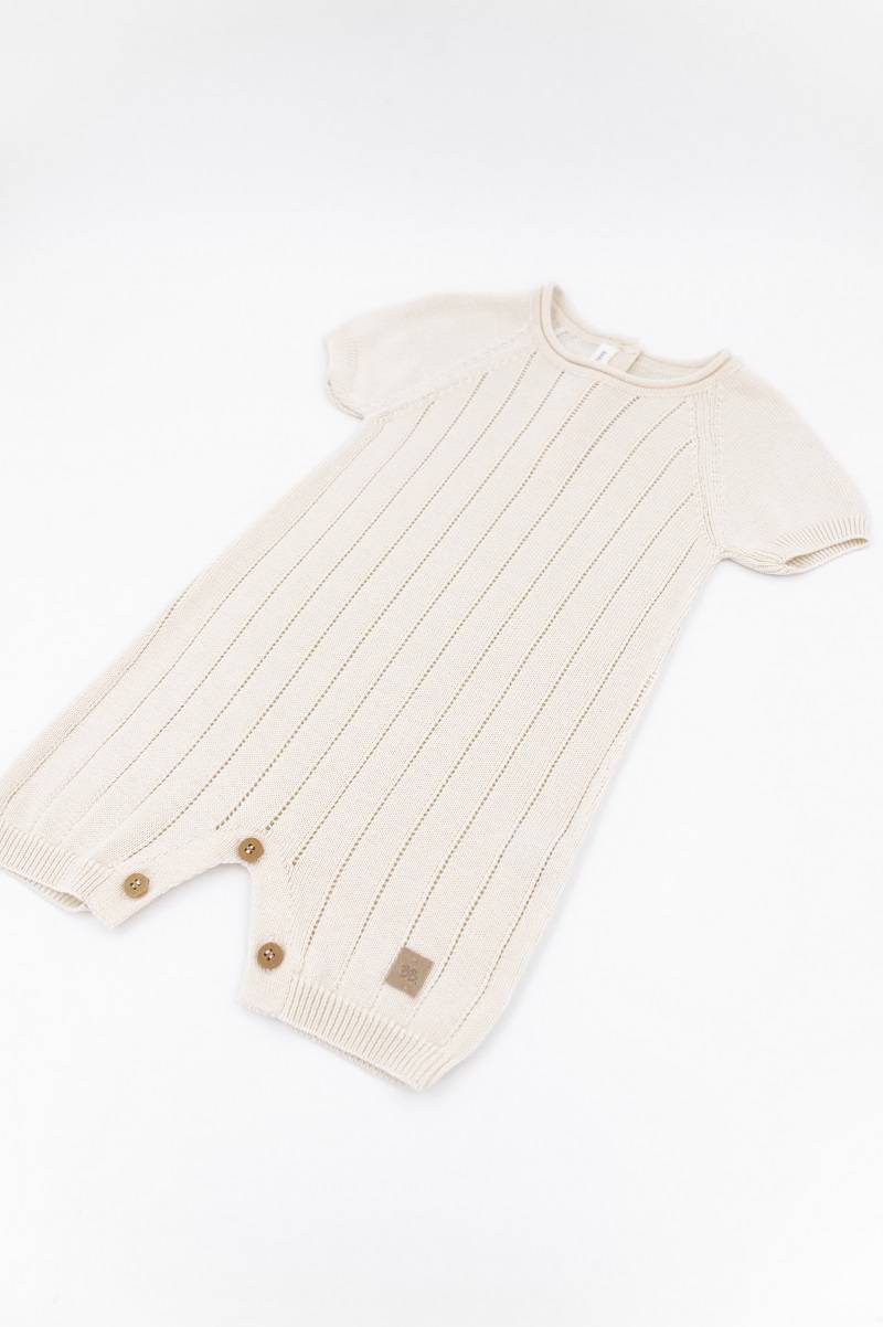 Bamboom+ - Gestrickter gestreifter Strampler - WEISS 01