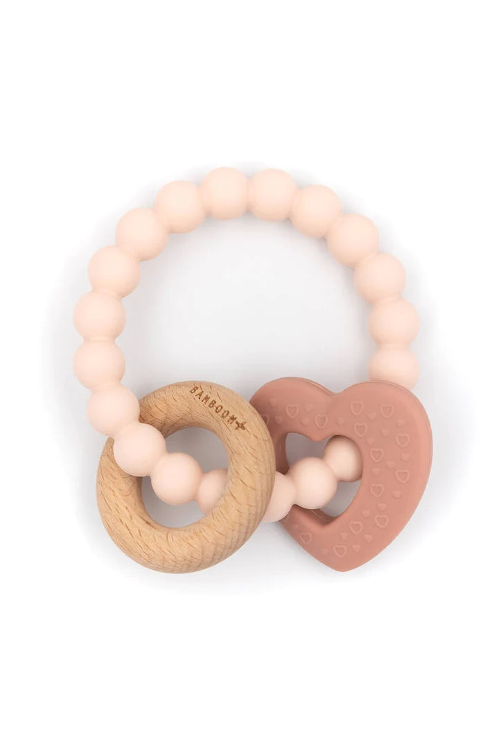Bamboom+ - Herzbeißring aus Holz und Silikon - Rosa