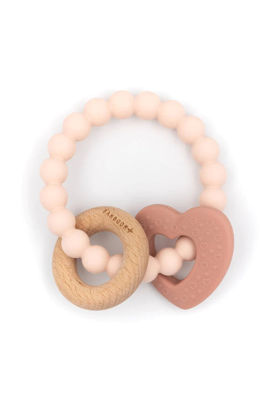 Bamboom+ - Herzbeißring aus Holz und Silikon - Rosa