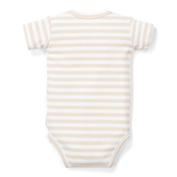 Little Dutch - Body manica corta a righe sabbia/bianco