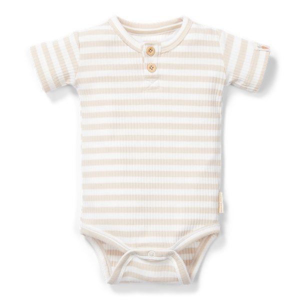 Little Dutch - Body manica corta a righe sabbia/bianco