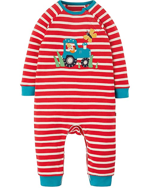 FRUGI - Rot-weiß gestreifter Playsuit „Traktor“.